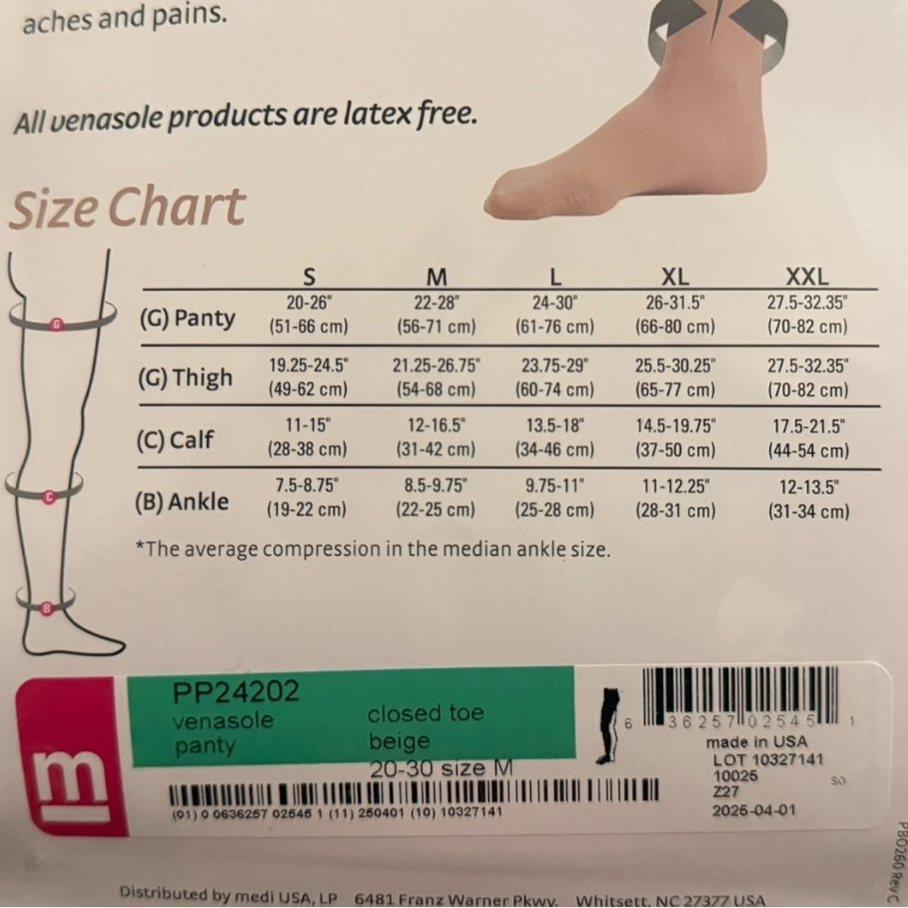 Medi Venosole 20-30 mmHg Compression Pantyhose Closed Toe Beige Size M NEW - Picture 5 of 5